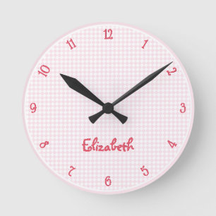 Horloge Ronde Cute Girls Nom personnalisé Pink Kids Room Nursery