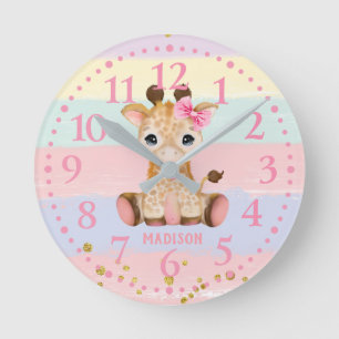 Horloge Ronde Cute Girly Giraffe Rainbow Round Clock