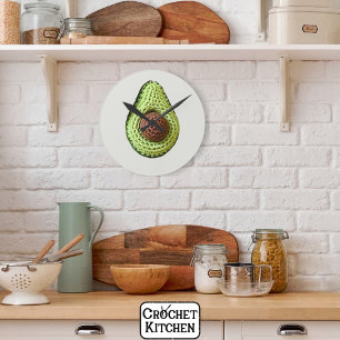 Horloge Ronde Cute Green Cottagecore Crochet Avocado Monogram
