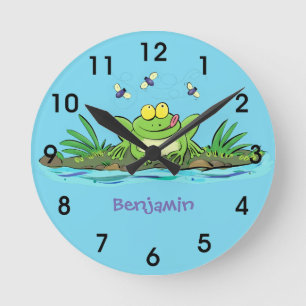 Horloge Ronde Cute green hungry frog cartoon illustration
