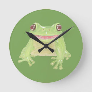 Horloge Ronde Cute Green Tree Frog - transparent.