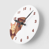 Horloge Ronde Cute Happy Bat Dessin animé Nursery Brown (Angle)
