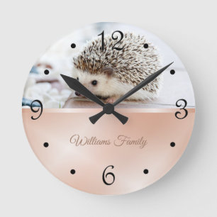 Horloge Ronde Cute Hérisson Rose Gold Foil Votre Nom