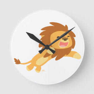 Horloge Ronde Cute Joyful Cartoon Lion Wall Clock