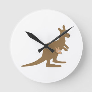 Horloge Ronde Cute Kangaroo et Joey