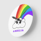 Horloge Ronde Cute Kawaii Cloud Rainbow Nom de l'enfant (Angle)