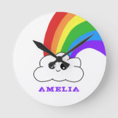 Horloge Ronde Cute Kawaii Cloud Rainbow Nom de l'enfant (Recto)