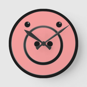Horloge Ronde Cute Kawaii Pink Piggy Pig Vector Art