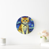 Horloge Ronde Cute Kitten Starry Night Van Gogh (Maison)