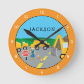 Horloge Ronde Cute Little Boy Construction Véhicule Monogramme (Recto)