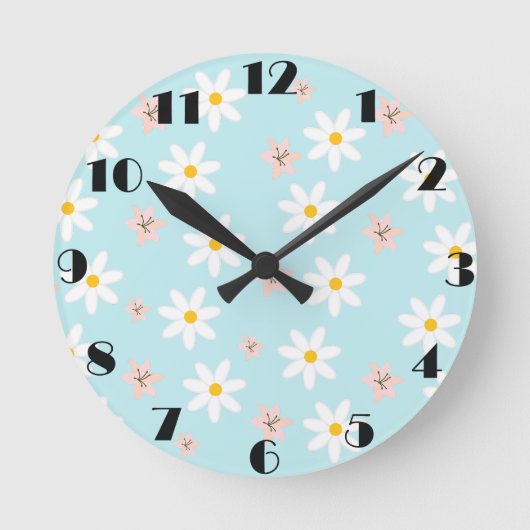 Horloge Ronde Cute Modern Daisy Fleur de lys Rustique transparen (Recto)