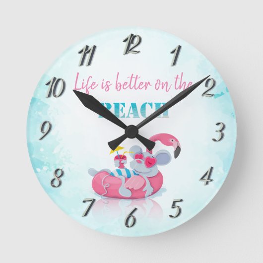 Horloge Ronde Cute Mouse Plage élégante    (Recto)