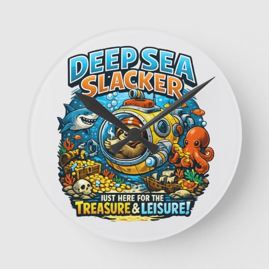 Horloge Ronde Cute Ocean Adventure Humor, Funny Sloth Diving art (Recto)