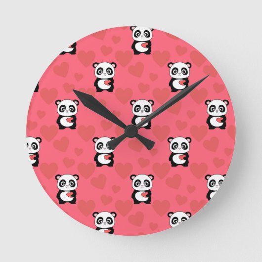 Horloge Ronde Cute Panda Holding Heart Pattern| Kawaii Valentine (Recto)
