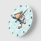 Horloge Ronde Cute Pelican ; Turquoise (Angle)