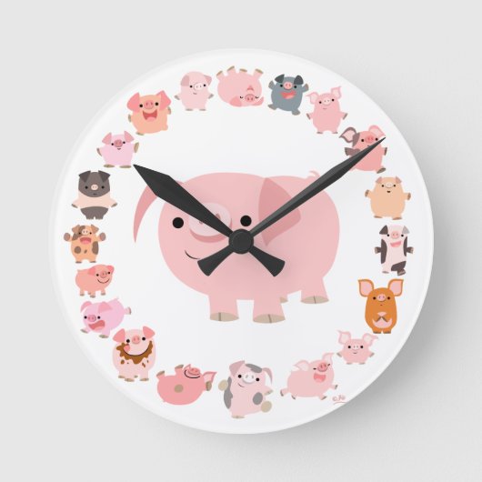 Horloge Ronde Cute Pigs Mandala Clock (Recto)