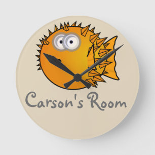 Horloge Ronde Cute poisson-lune de dessin animé