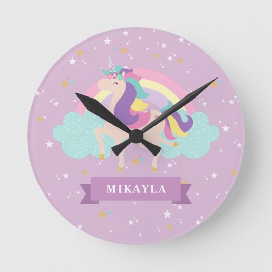 Horloge Ronde Cute Rainbow Unicorn kids (Recto)