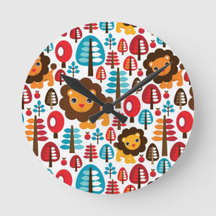 Horloge Ronde cute retro Lion kids illustration