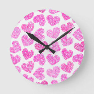 Horloge Ronde Cute rose Doodled Heart Valentine's Day Motif