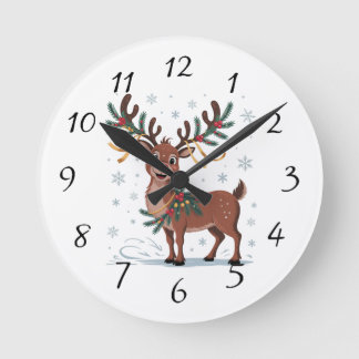 Horloge Ronde Cute Rudolph with Gold Accents
