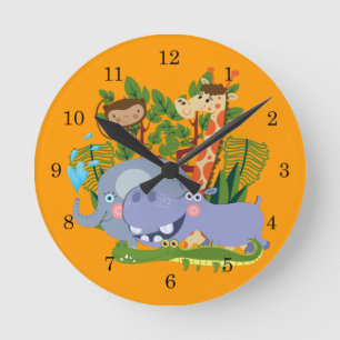 Horloge Ronde Cute Safari Animals