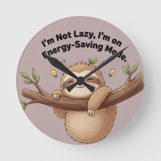 Horloge Ronde Cute Sloth "Energy-Saving Mode" (Recto)
