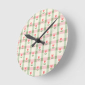 Horloge Ronde Cute Tulip Checkered Pattern | Pastel Floral  (Angle)
