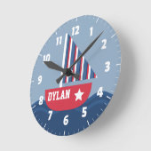 Horloge Ronde Cute Voilier Nautique Pour Salle Enfants (Angle)