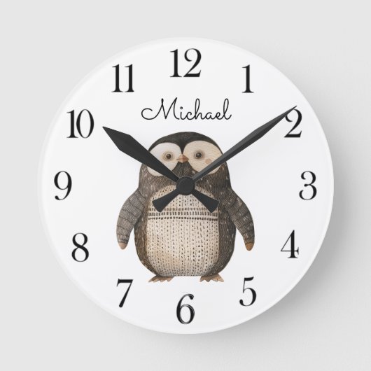 Horloge Ronde Cute Watercolor Anarctica Animal Hedgehog Nursery (Recto)