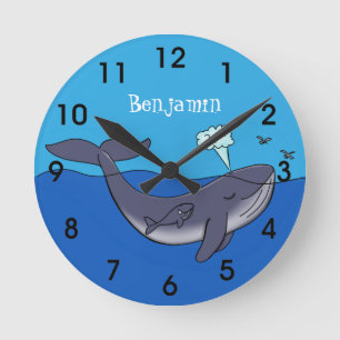 Horloge Ronde Cute whale and calf whimsical cartoon