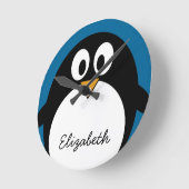 Horloge Ronde cutoon penguin blue background (Angle)