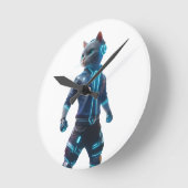 Horloge Ronde Cyber Cat Wall Clock – Futuristic Neon Decor (Angle)