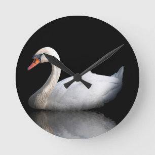 Horloge Ronde Cygne blanc sur noir