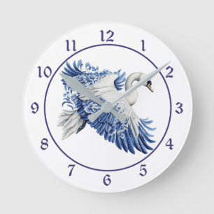 Horloge Ronde Cygne Floral Flying Blue