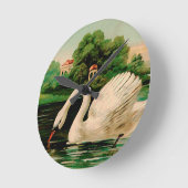 Horloge Ronde Cygne vintage dans le lac (Angle)