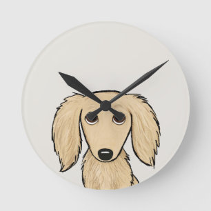 Horloge Ronde Dachshund à crème à poils longs   Cartoon Wiener D