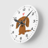 Horloge Ronde Dachshund à poil long avec Valentine Heart mignon  (Angle)