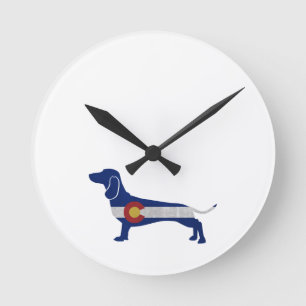 Horloge Ronde Dachshund Chien race Colorado Drapeau Silhouette