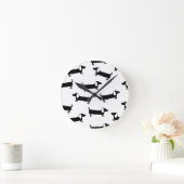 Horloge Ronde Dachshunds en noir et blanc (Maison)