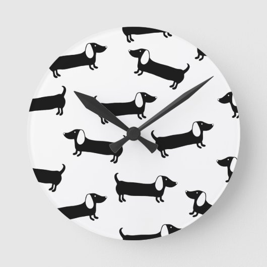 Horloge Ronde Dachshunds en noir et blanc (Recto)