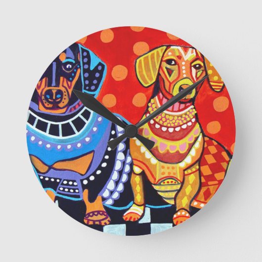Horloge Ronde Dachshunds par Heather Galler (Recto)