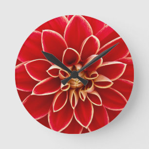 Horloge Ronde Dahlia Fleur Rouge Clair