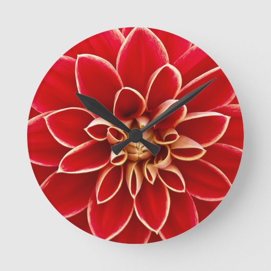 Horloge Ronde Dahlia Fleur Rouge Clair (Recto)