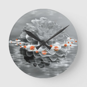 Horloge Ronde Dahlia flottante noire et blanche