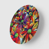 Horloge Ronde Daisy Straw art fleur sauvage multicolore (Angle)