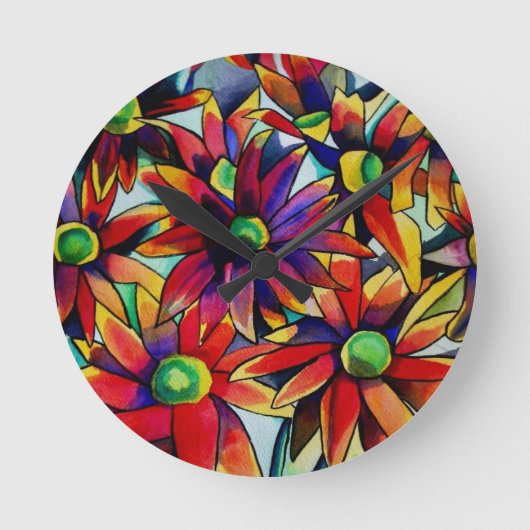 Horloge Ronde Daisy Straw art fleur sauvage multicolore (Recto)