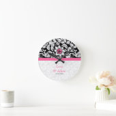 Horloge Ronde Damas Blanc Avec Fleur Rose (Maison)