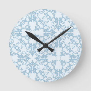 Horloge Ronde Damassé bleu-clair