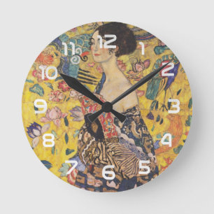 Horloge Ronde Dame Art nouveau vintage avec peinture d'éventail